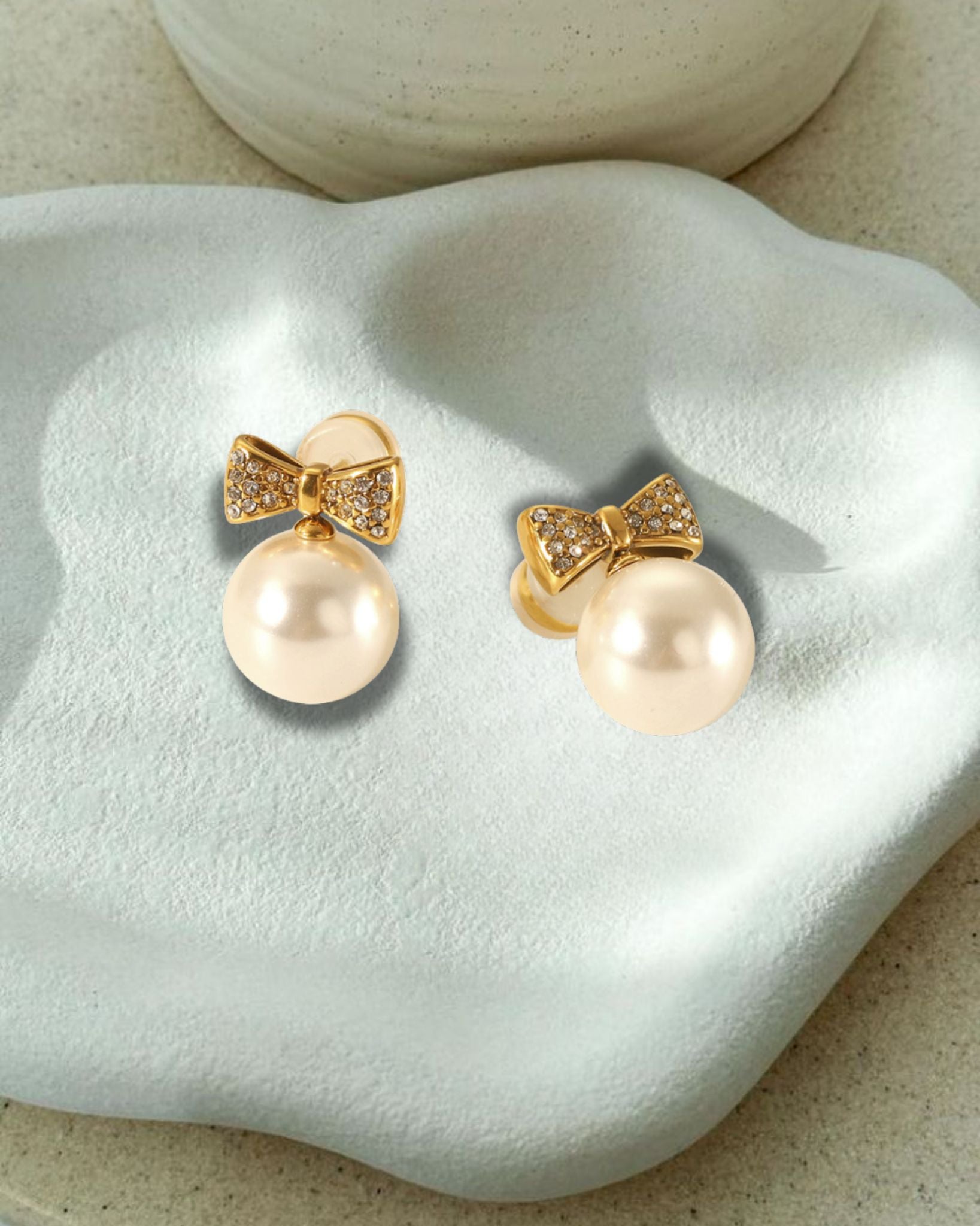 Exquisite Bow and Pearl Drop Earrings