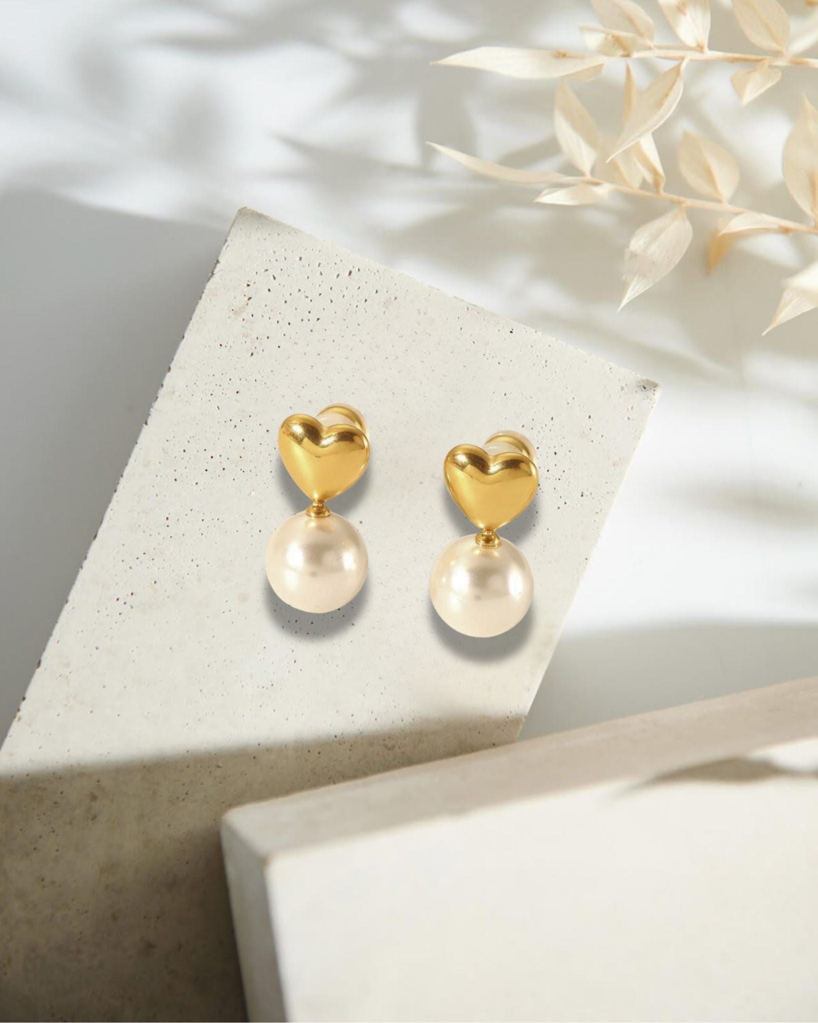 Classic Heart and Pearl Drop Earrings