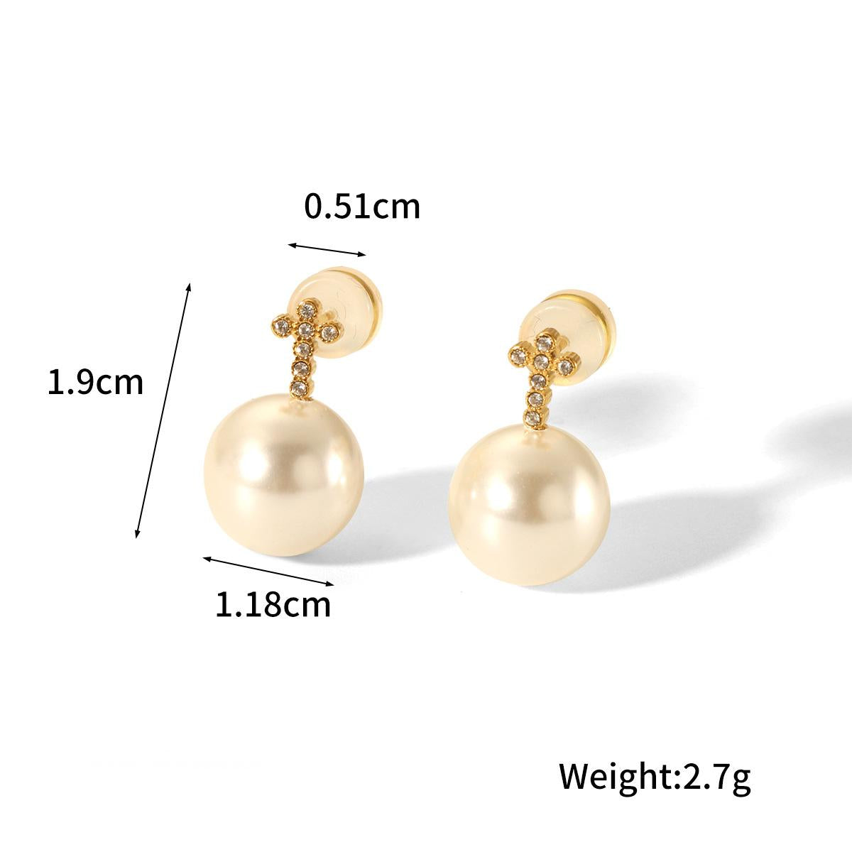 Golden Cross and Pearl Drop Earrings
