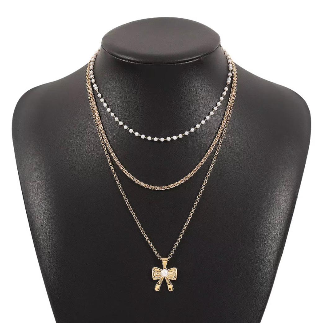 Golden Bowknot Necklace and Earring Set