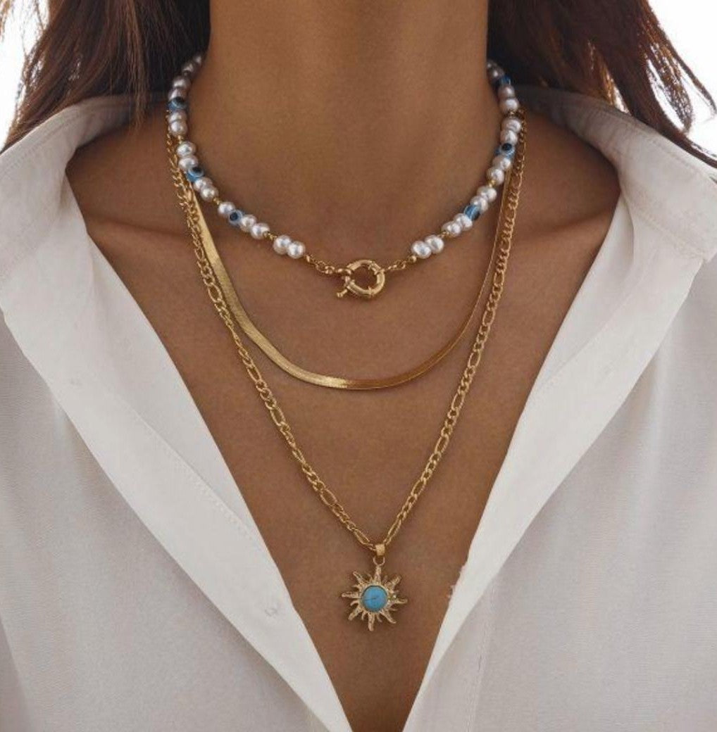 Golden Sunshine & Evil Eye Layered Necklace