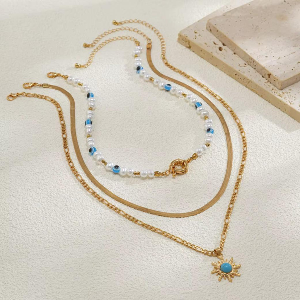 Golden Sunshine & Evil Eye Layered Necklace