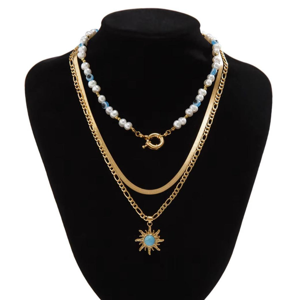 Golden Sunshine & Evil Eye Layered Necklace