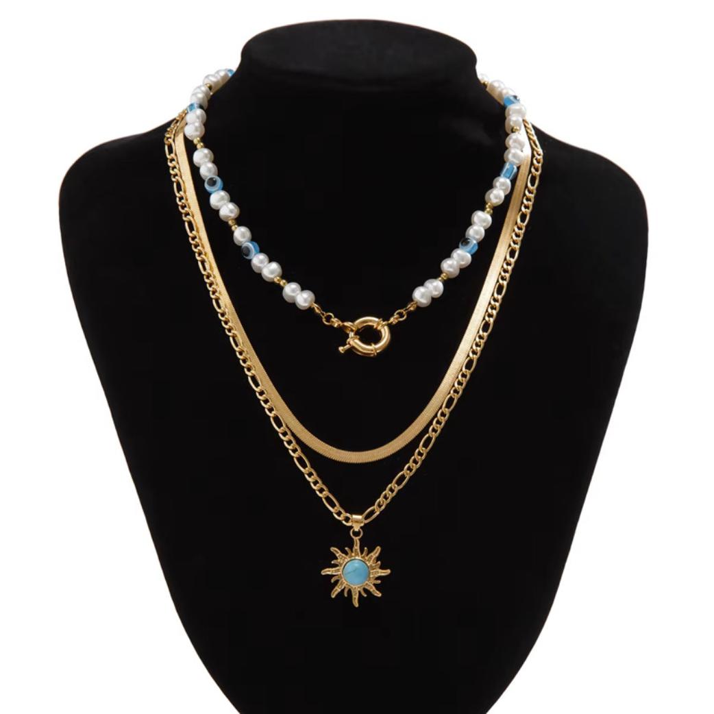Golden Sunshine & Evil Eye Layered Necklace