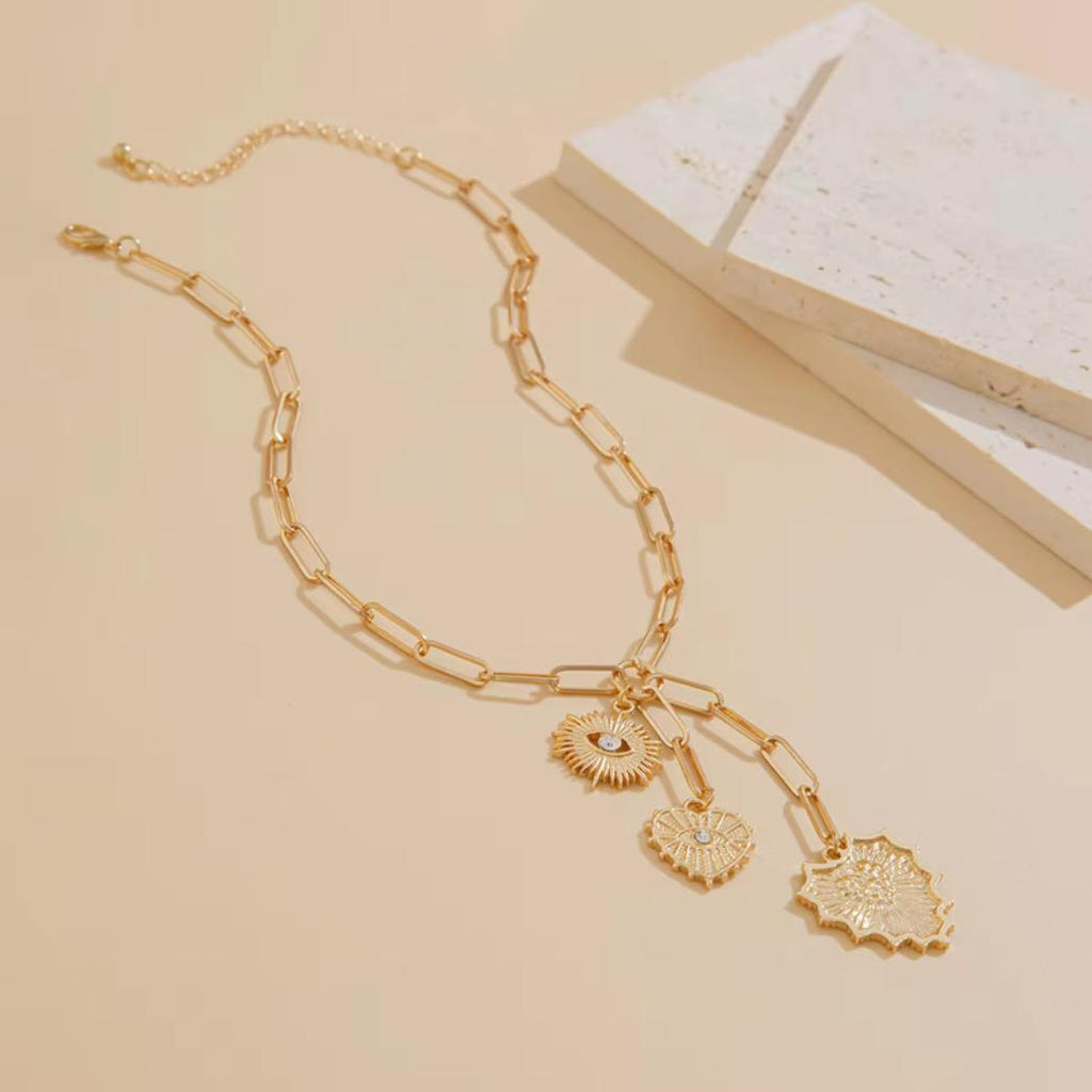 Golden Celestial Charm Drop Necklace
