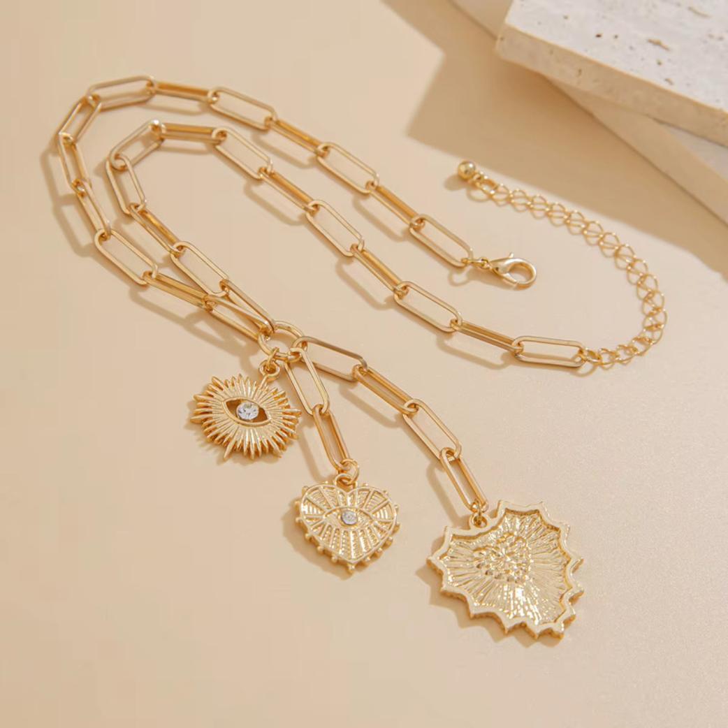 Golden Celestial Charm Drop Necklace