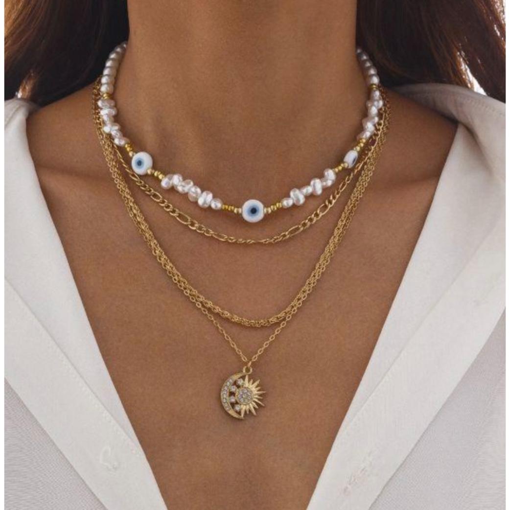Golden Celestial Evil Eye Layered Necklace