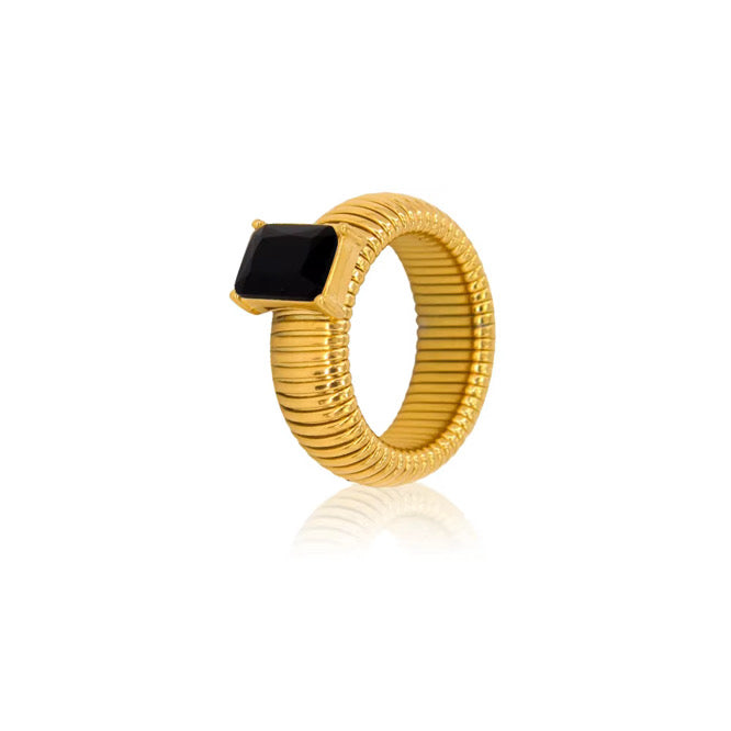 Regal Ribbed Black Statement Ring